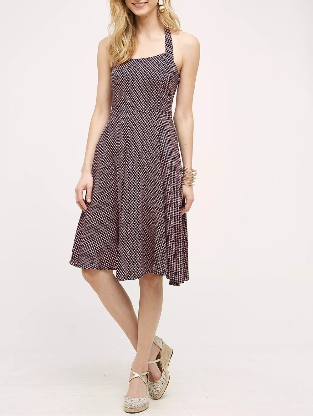 11 1 Tylho Anthropologie Pink Halter Style Geometric Pattern Dress Size Medium